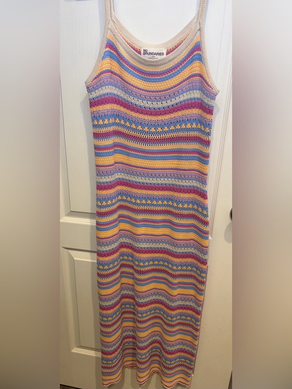No Boundaries Crochet Maxi Dress in Yellow, Pink & Blue
